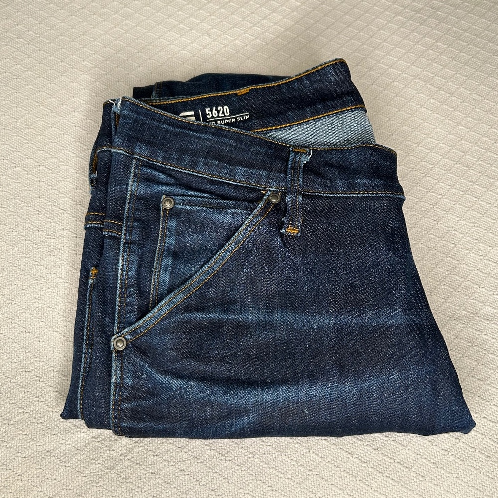 G-Star RAW Men's D-Staq 5620 3D Skinny Fit Destroyed Jeans, Blue, 32 W, 30 L